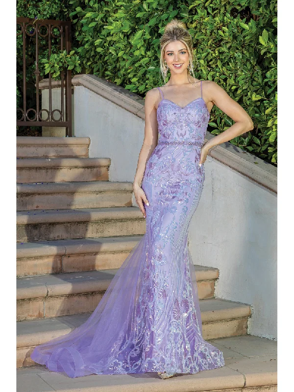 DQ 4220 Size 6 Lilac Long Mermaid Prom Dress Pageant Gown Sequin Lace V Neck V-neck Sequin Dress