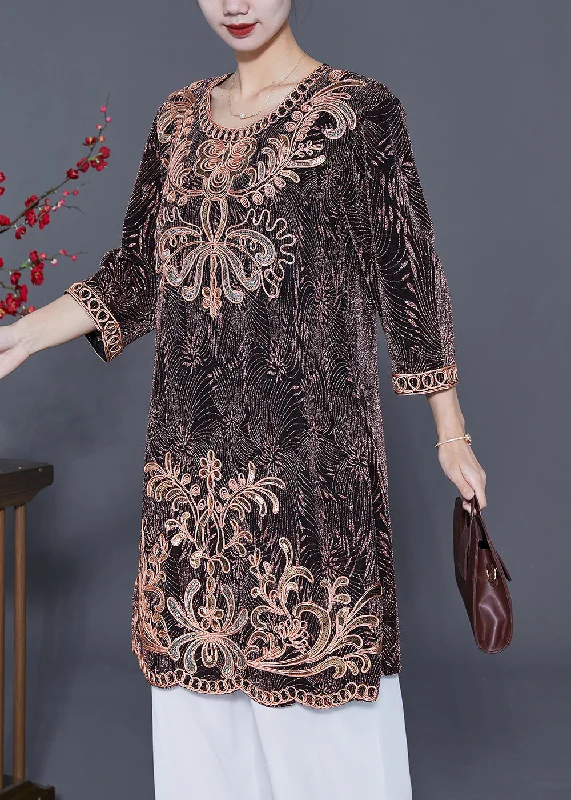 Golden Loose Silk Mid Dress Embroideried Sequins Bracelet Sleeve Sexy Sequin Gown