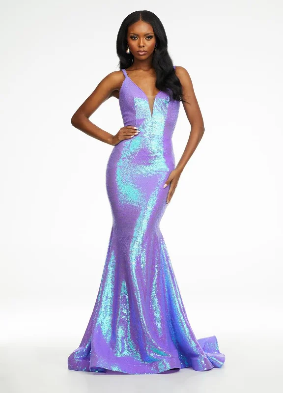 Ashley Lauren 11108 Size 4 Lilac Long Fitted Sequin Mermaid Prom Dress Pageant V Neck Party Sequin Dress