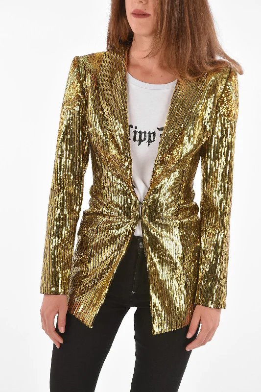 Philipp Plein Couture Shawl Lapel Sequined Blazer S Standard Size Chic Double-breasted Blazer