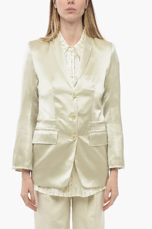 By Malene Birger Satin Multipocket Blazer With Raw Cut Detail 40 Italian Size Modern Work Blazer