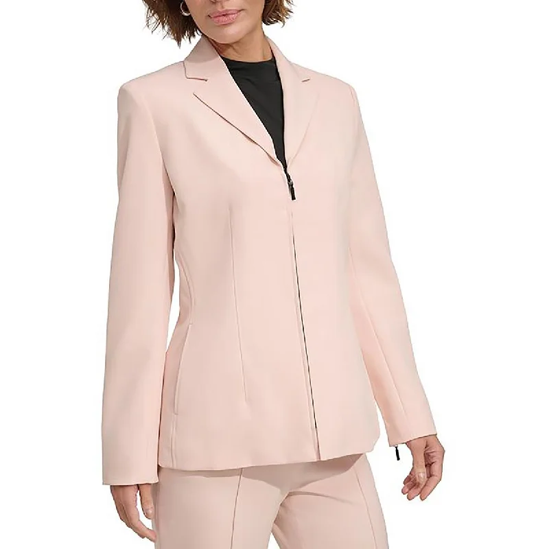 Womens Solid Polyester Double-Breasted Blazer Double Button Blazer