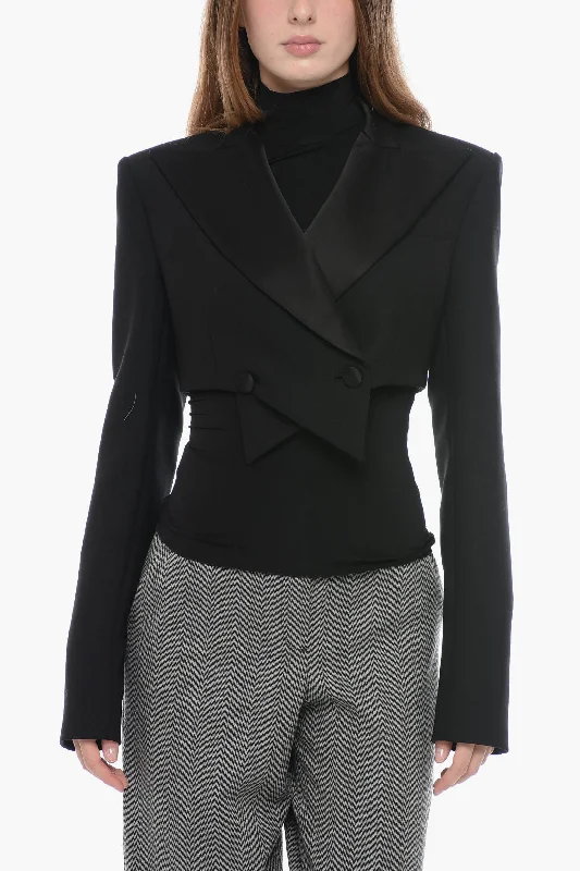 Laquan Smith Crossed Cropped Blazer With Satin Lapel S Standard Size Lightweight Work Blazer