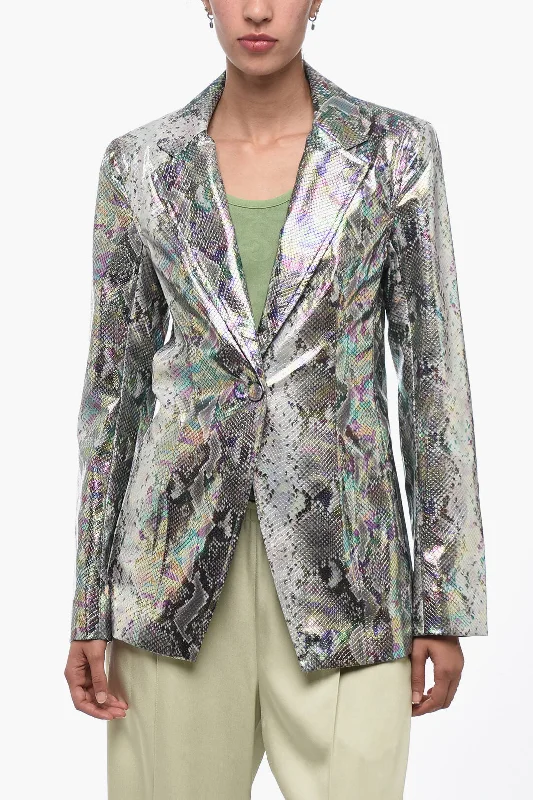 Rotate Single-Breasted Python Printed Eco-Leather Blazer 38 Italian Size Professional Women’s Blazer