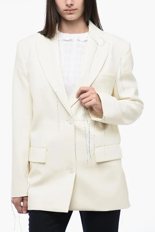 Off-White Peak Lapel Blazer With Stitching Detail 40 Italian Size Professional Women’s Blazer