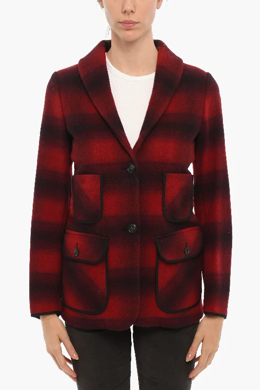 Woolrich Buffalo Shaded Checked Railroad Blazer S Standard Size Lightweight Double-breasted Blazer