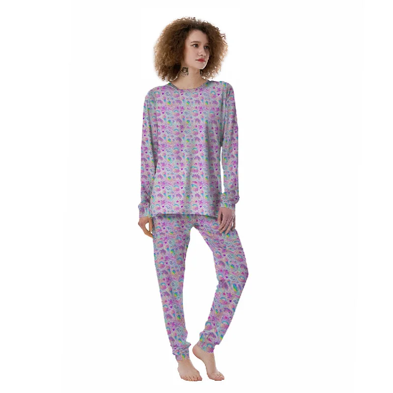 Ice Cream Girly Unicorn Print Pattern Women's Pajamas Movie night pajama sets