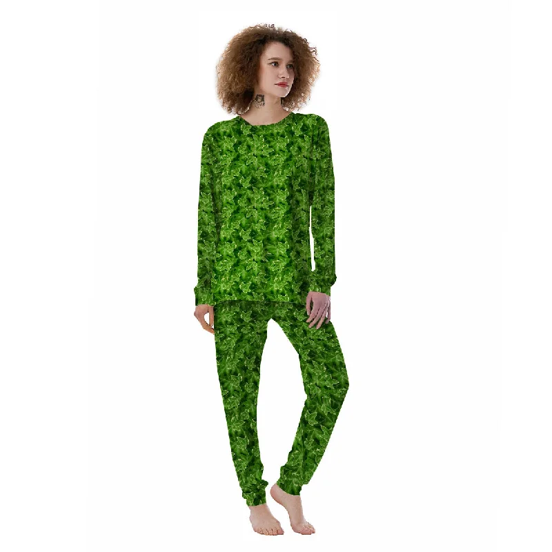 Ivy Leaf Green Print Pattern Women's Pajamas Best pajama sets for honeymoon