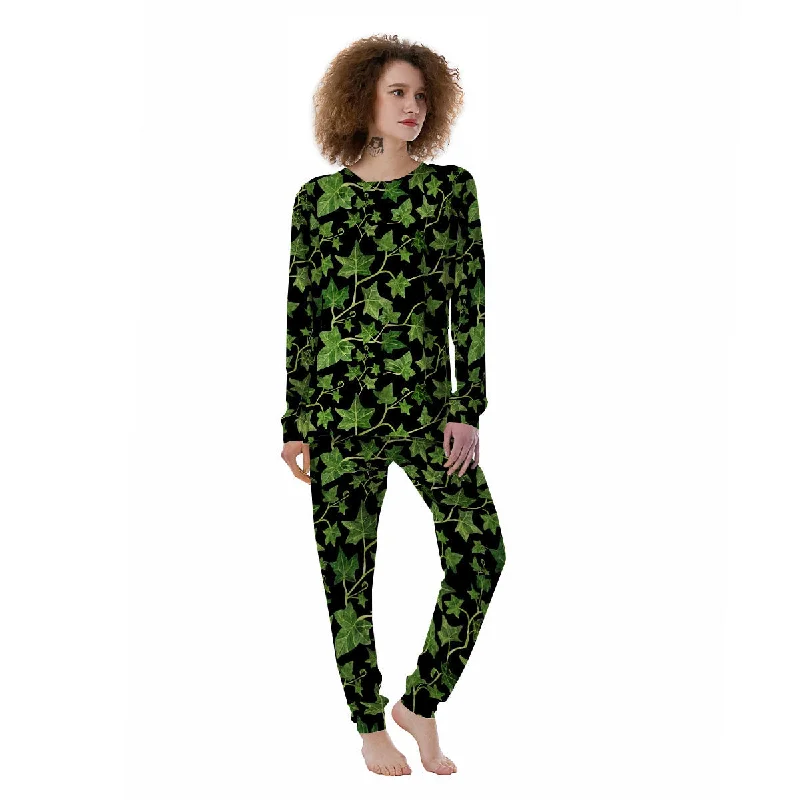 Ivy Leaf Green Print Women's Pajamas Expensive pajama sets