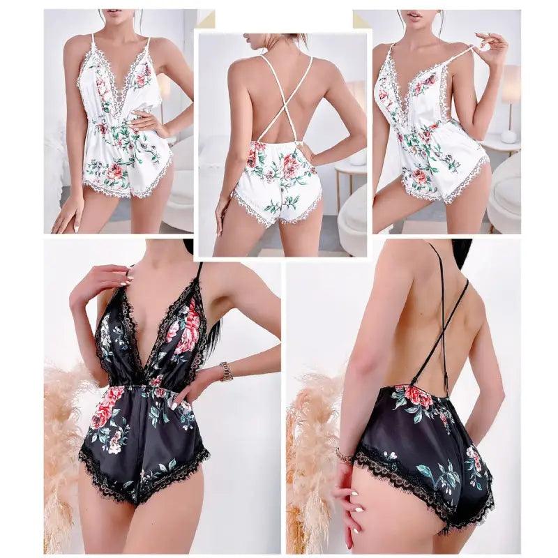 Printed silk Jumpsuit for Women I Sexy V-neck Bodysuit Best pajama sets for cold weather