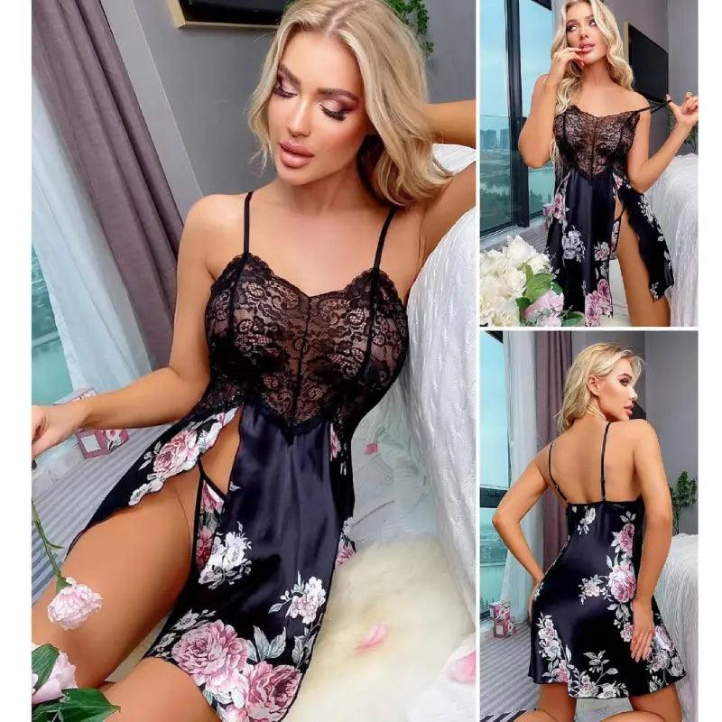 Short Printed Silk Nightie | Silk Mini Nightgown Luxury pajama sets