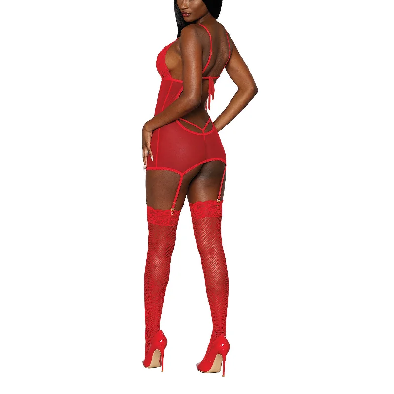 Women's Mesh and Lace Chemise and G-string Set Shorts pajama sets