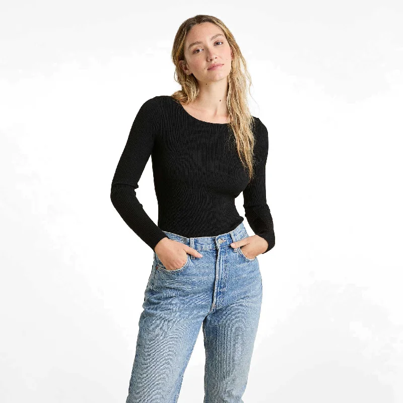 Crewneck Sweater Bodysuit | Black Luxury sweaters