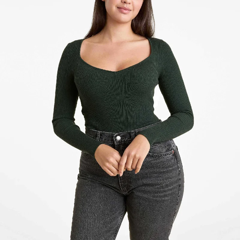 Sweetheart Sweater Bodysuit | Evergreen Silk-blend sweaters