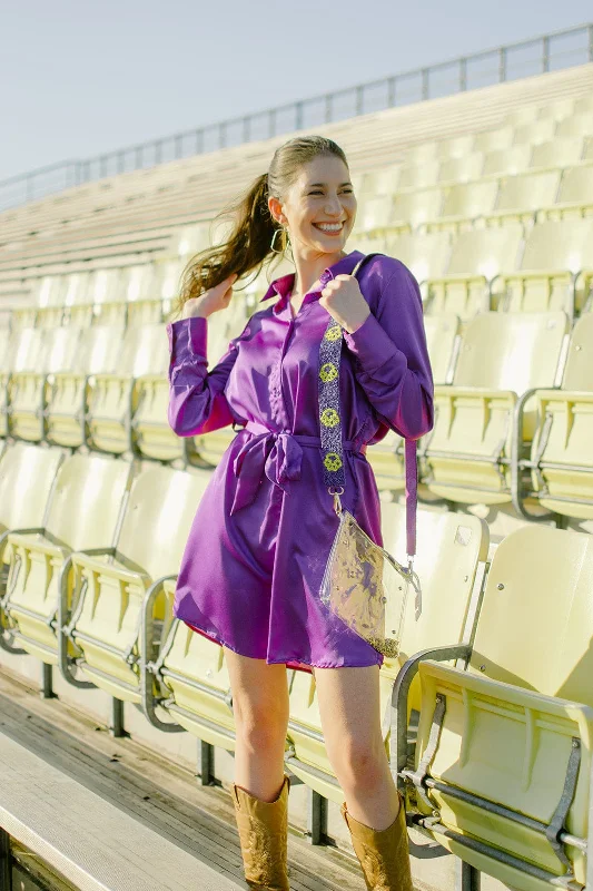 Purple Satin Shirt Dress Chiffon mini dresses