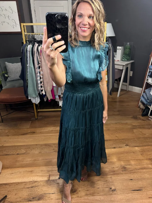 Among The Stars Tiered Midi Dress - Teal Green Wedding guest midi dresses