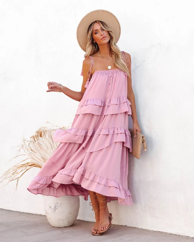 Brisbane Tiered Tassel Midi Dress - Mauve Beach midi dresses