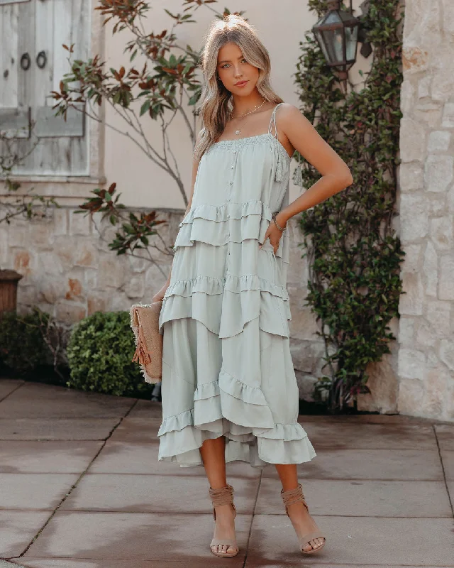 Brisbane Tiered Tassel Midi Dress - Sage Holiday midi dresses