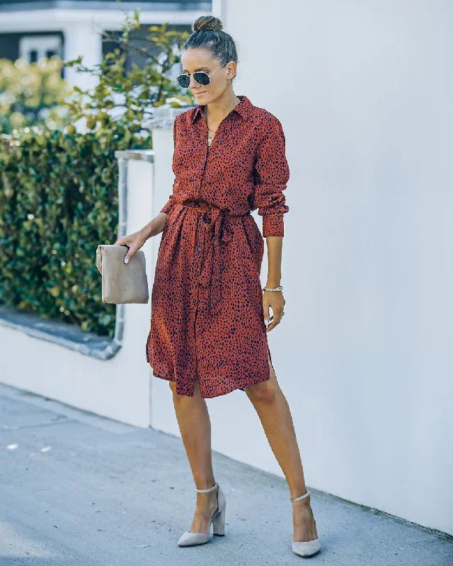 Bubby Printed Button Down Midi Shirt Dress - Rust - FINAL SALE Women's midi dresses