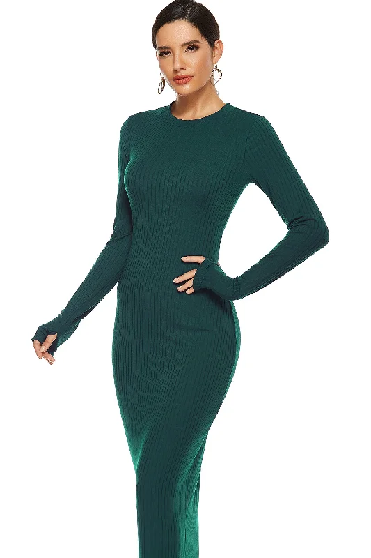 Kenji Long Sleeve Knit Midi Dress - Charcoal - FINAL SALE Luxury midi dresses