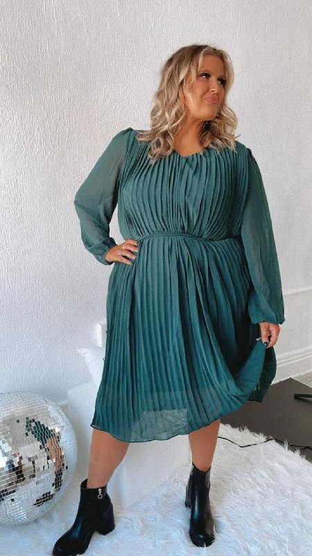 Main Event Long Sleeve Midi Dress, Sea Green Cotton midi dresses