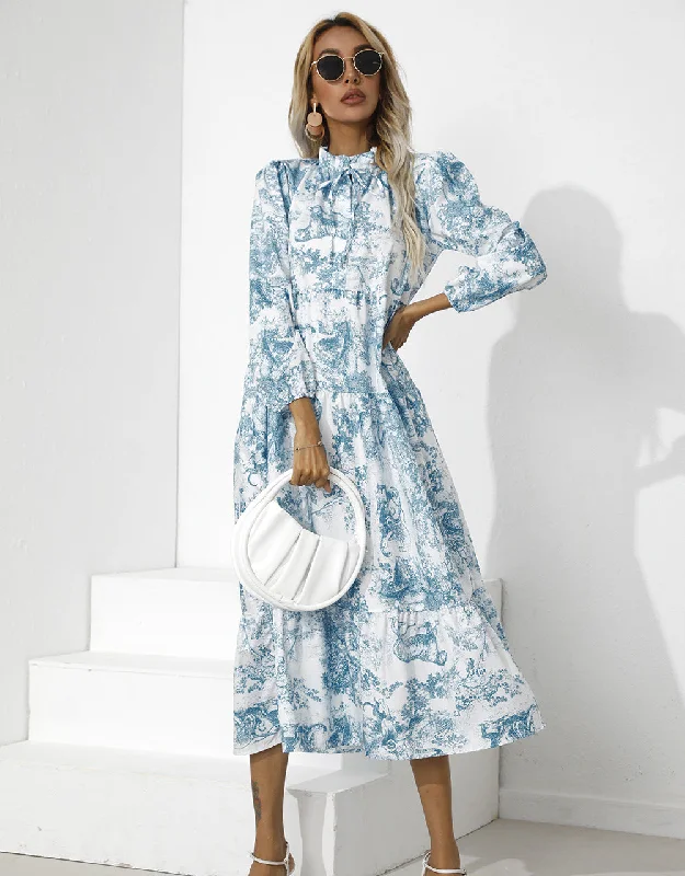 Tempe Floral Ruffle Midi Dress - Blue Best midi dresses for date night