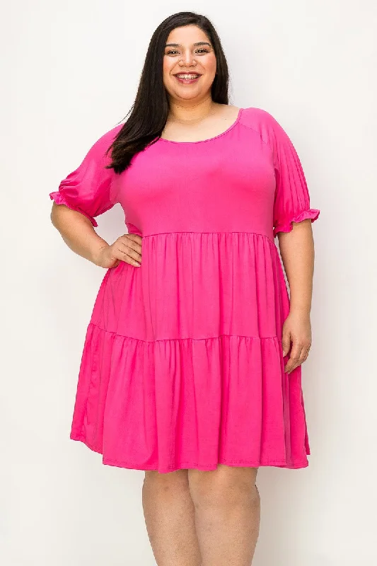 The Joanne Babydoll Midi Dress - Hot Pink Luxury midi dresses