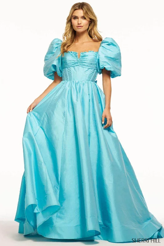 Sherri Hill 55979 - Puff Sleeved Taffeta Gown Chiffon party dresses