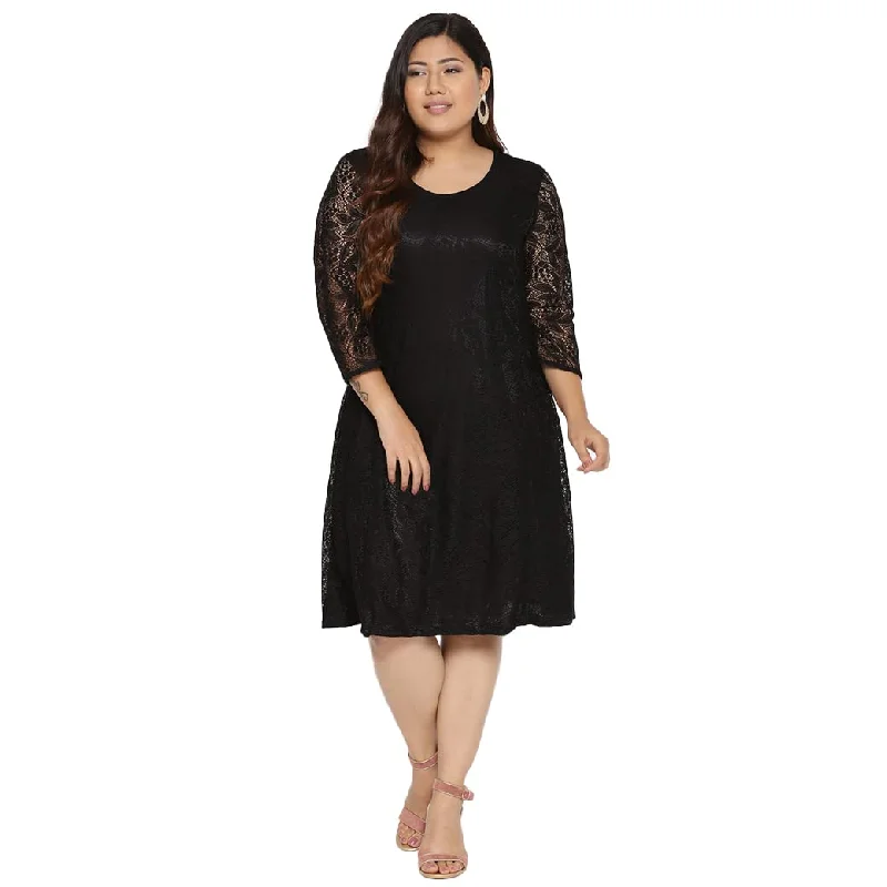 The Pink Moon Women's A-Line Knee Length Plus Size Floral Lace Party Dress (Black) Best party dresses for cocktail parties