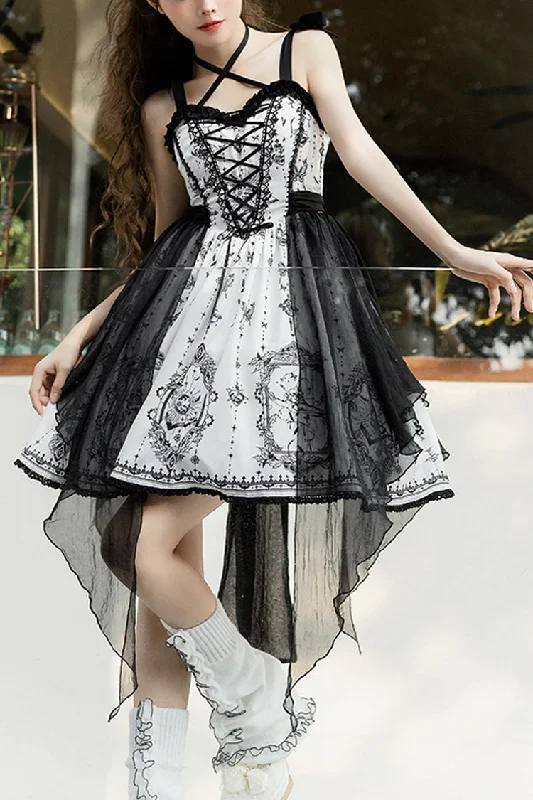 Black/White Sleeveless Butterfly Magic Print Gothic Lolita JSK Dress Shein floral dresses