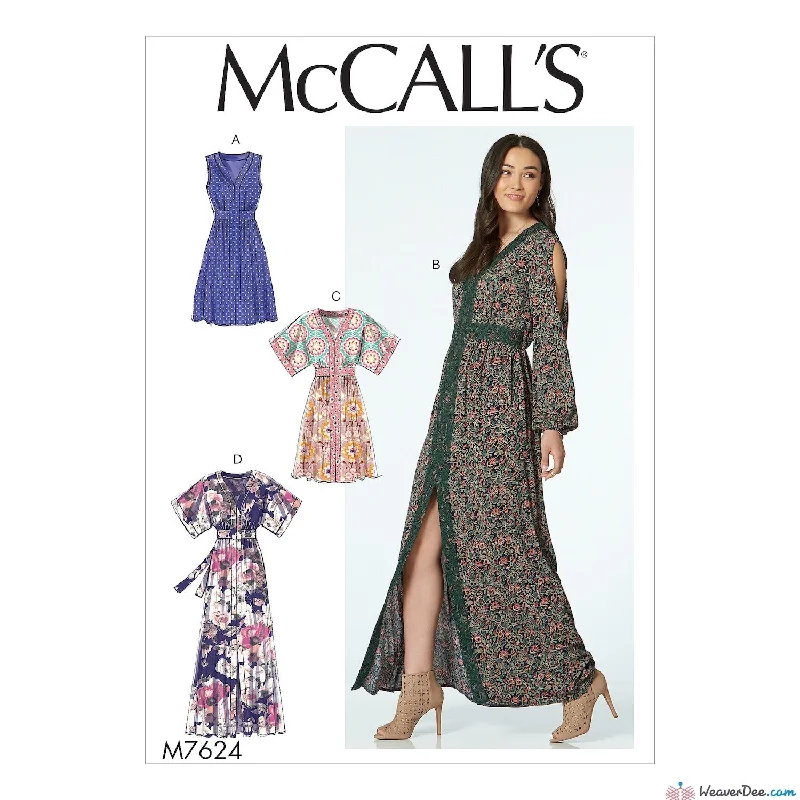 McCall's Pattern M7624 Misses' Banded Dresses with Sleeve & Length Options Formal floral dresses