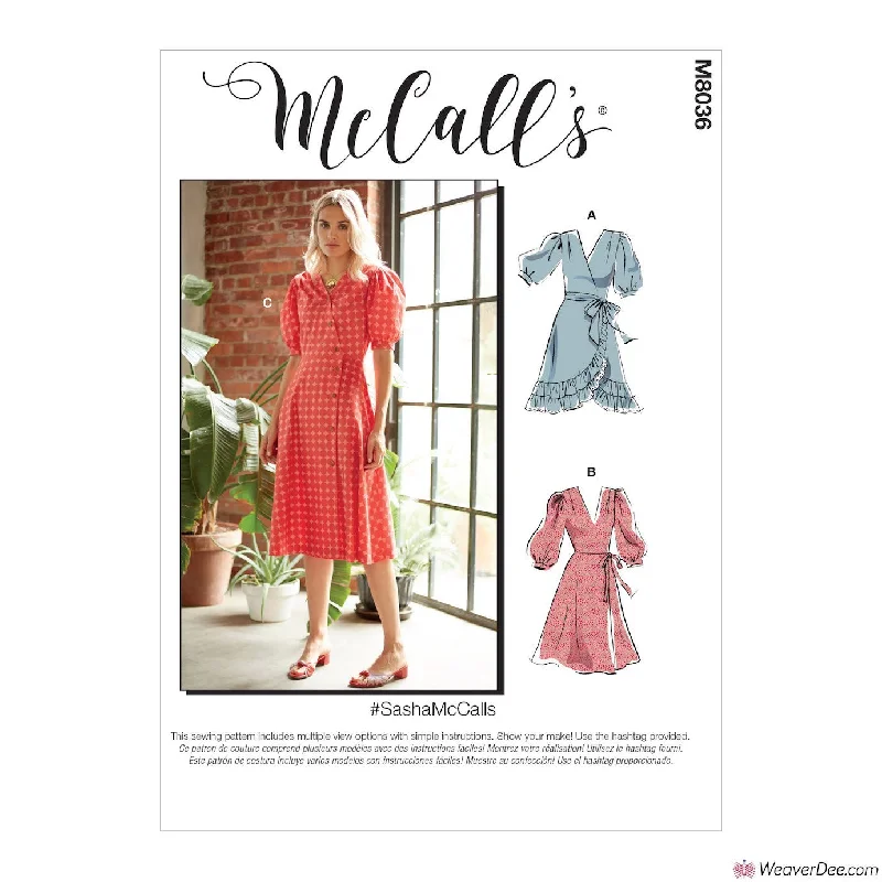 McCall's Pattern M8036 Misses' Dresses & Sash #SashaMcCalls Retro floral dresses