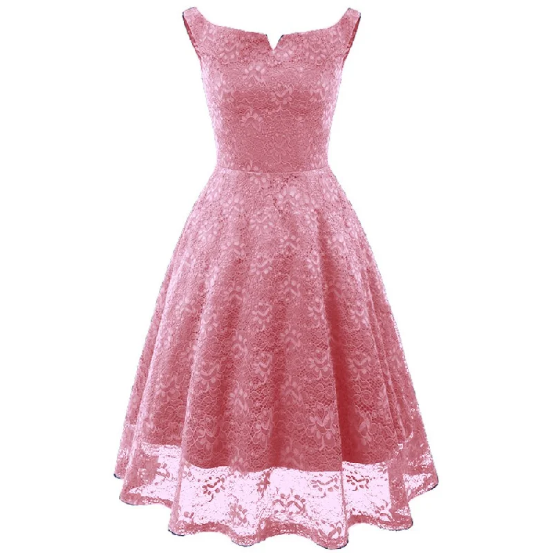 Pink Floral Lace Swing Sleeveless Tunic Vestidos Vintage Elegant Runway Evening Party Formal Dress Retro floral dresses