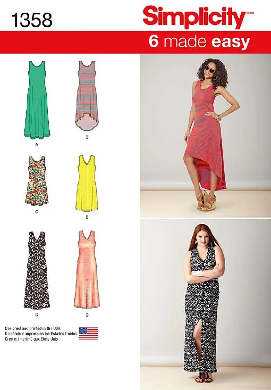 Simplicity Pattern S1358 Misses' Knit Dresses + Neckline Variations Bodycon floral dresses