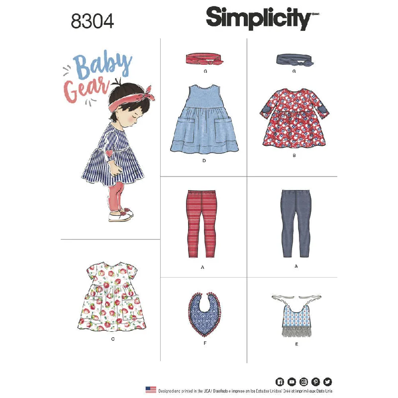 Simplicity Pattern S8304 Babies' Leggings, Top, Dress, Bibs & Headband Petite floral dresses