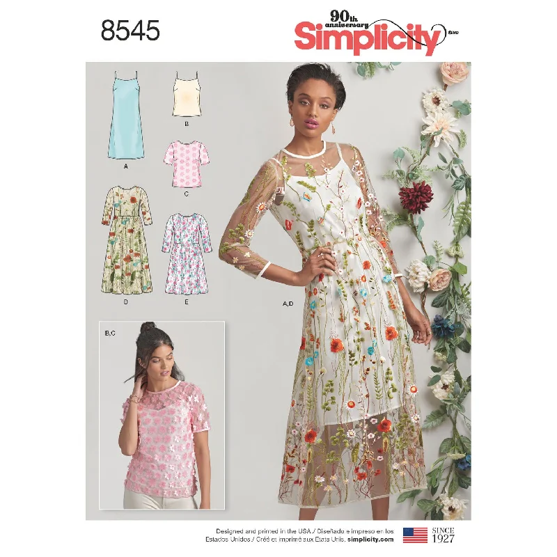 Simplicity Pattern S8545 Misses' / Miss Petite Dress & Top Satin floral dresses