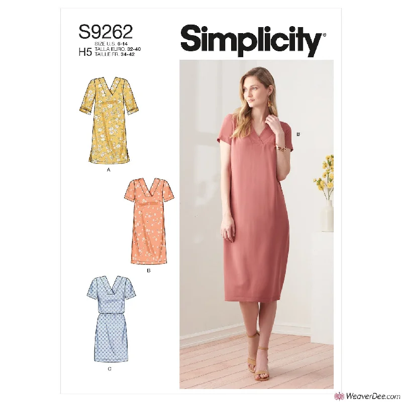 Simplicity Pattern S9262 Misses' V-neckline Shift Dresses Women's trendy floral dresses sale