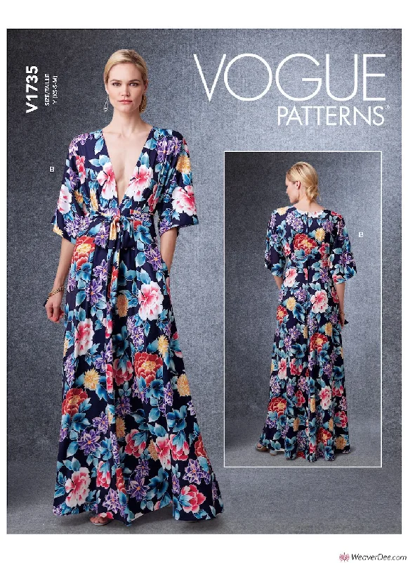 Vogue Pattern V1735 Misses' Deep-V Kimono-Style Dresses with Self-Tie Versatile floral dresses for all occasions