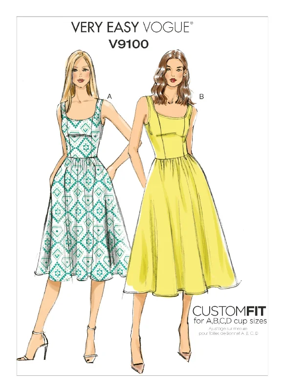 Vogue Pattern V9100 Misses' Sleeveless Gathered Waist Dresses - Very Easy Cheap floral dresses