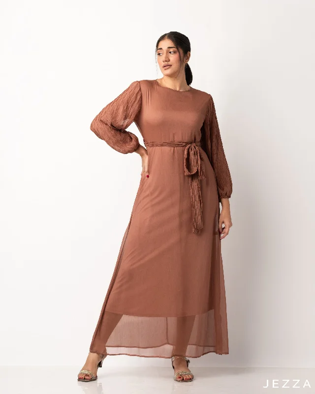 Ankle Length Dress With Tie Up Belt With An Inner Dress 53902/57921 Vacation unclassified dresses