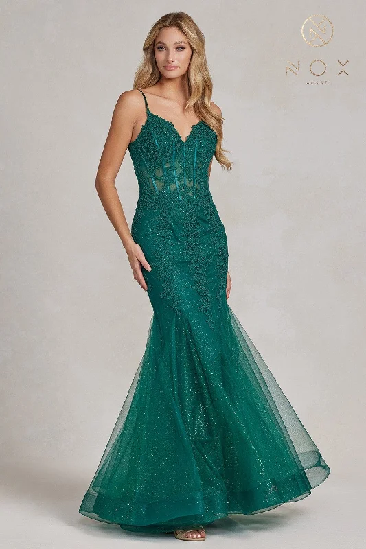 Applique V-Neck Mermaid Gown by Nox Anabel P1170 Satin unclassified dresses