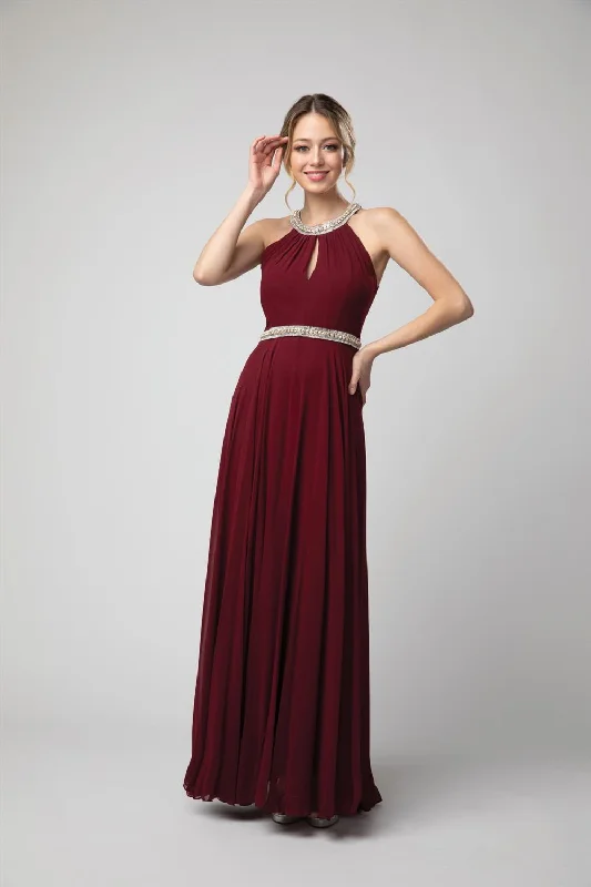 Beaded Halter Keyhole A-line Chiffon Gown by Juno 1054 Popular unclassified dresses