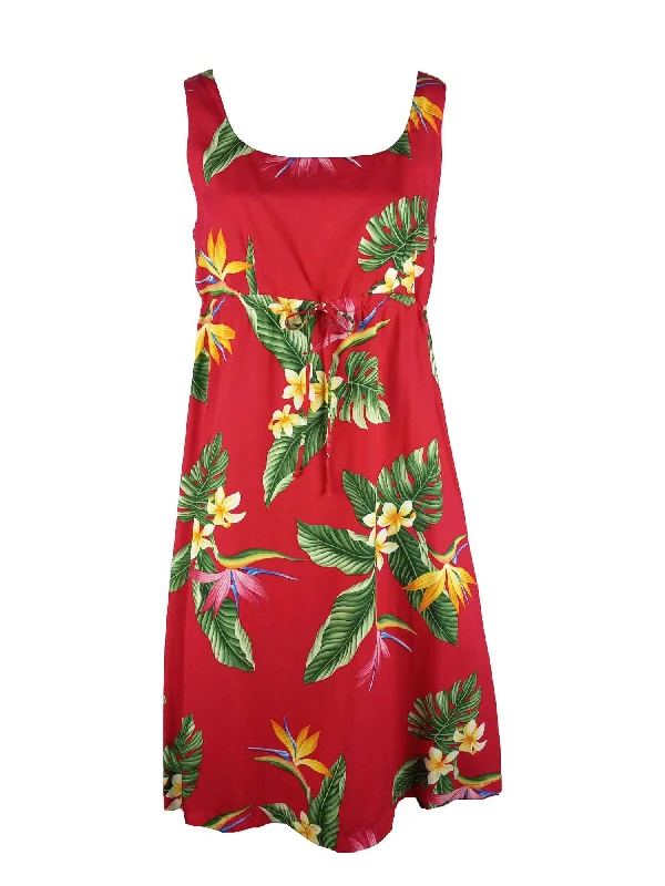 Bird of Paradise Display Women's Empire Tie Front Hawaiian Dress (Generous Fit) Minimalist unclassified dresses