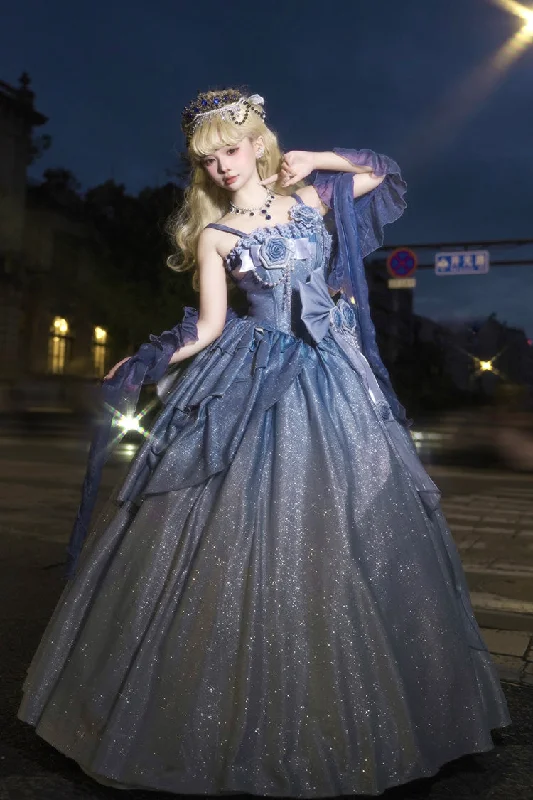 Blue Capture The Stars Hanayome Bowknot Shiny Sweet Princess Lolita Jsk Dress Breathable unclassified dresses