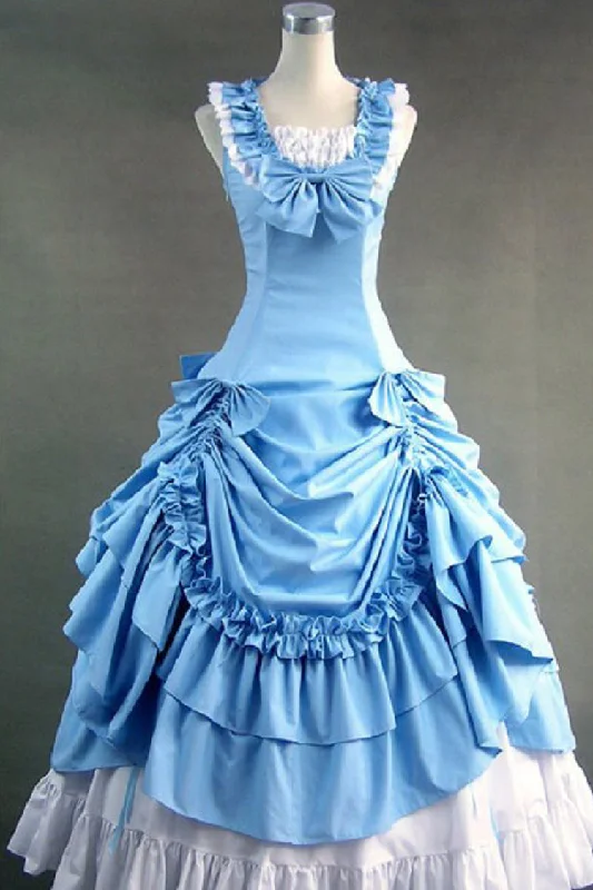 Blue Cotton Square Collar Sleeveless Floor Length Pleats Classic Lolita Dress Lace unclassified dresses