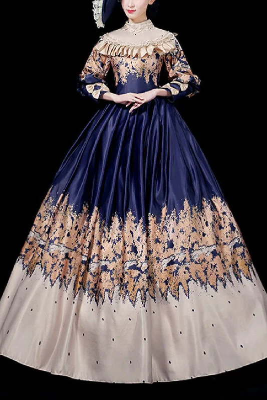 Blue Court Style High Waisted Half Sleeves Victorian Lolita Prom Dress Graduation unclassified dresses