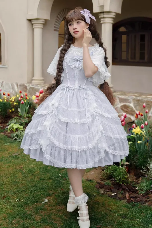 Blue Iris Love Multi-layer Jacquard Bowknot Sweet Elegant Princess Lolita Jsk Dress Trendy new unclassified dresses