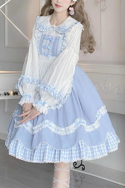 Blue Lapel Collar Bowknot Multi-Layer Ruffled Sweet Lolita JSK Dress Bodycon unclassified dresses