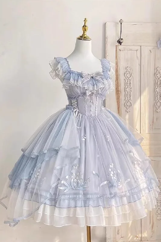 Blue [Love Is Coming] Multi-layer Ruffle Embroidery Bowknot Sweet Princess Lolita Jsk Dress Unique unclassified dresses