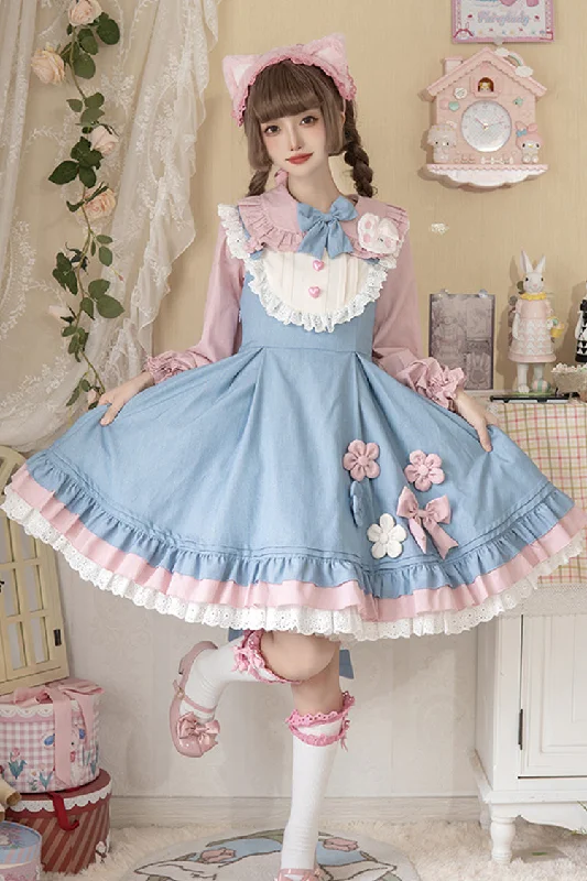 Blue/Pink Plum Blossom Snow Rabbit Ruffle Bowknot Sweet Lolita Dress Wrap unclassified dresses